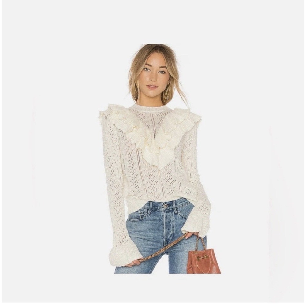 Tularosa Womens Ivory Ruffle Knit Sweater S Wool Bell Sleeve Feminine Soft Girl